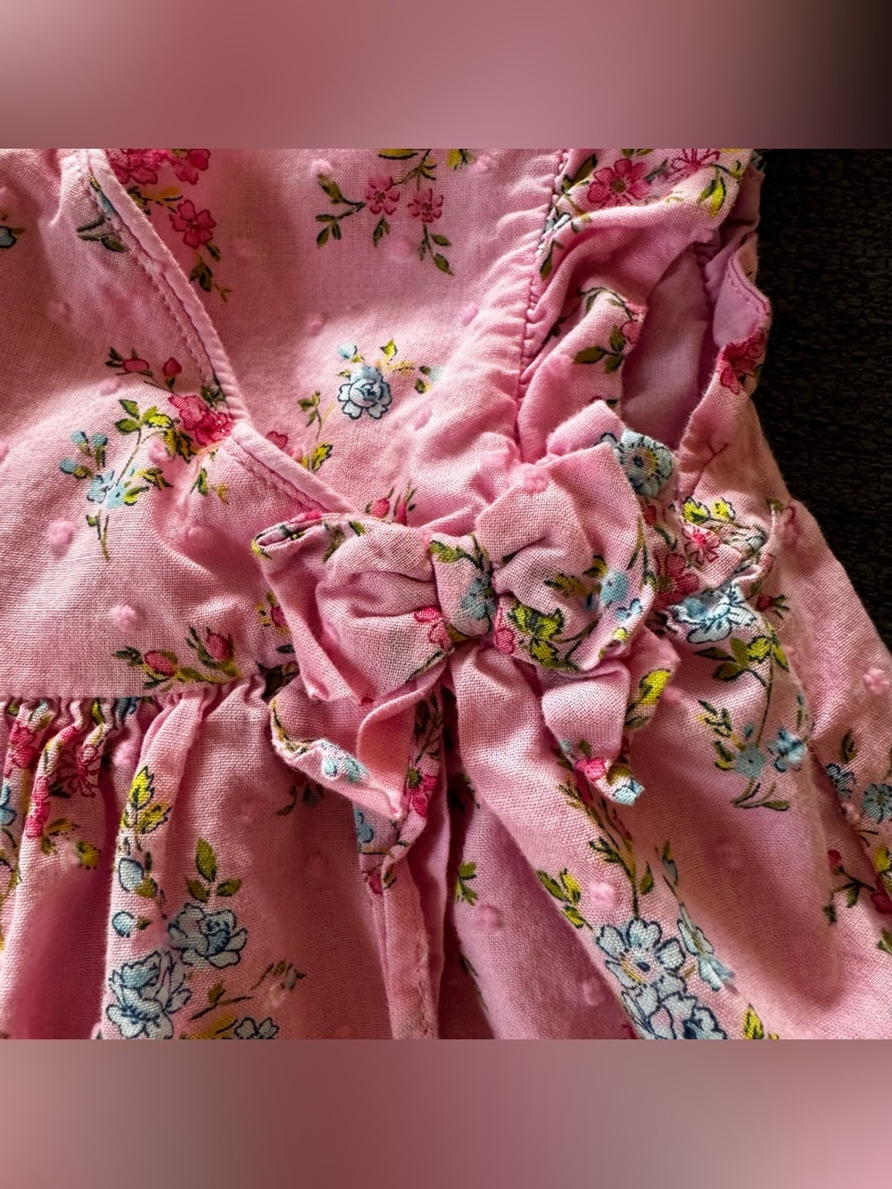Janie and Jack Pink Floral Wrap Dress with Bow Cottagecore Baby Girl 12-18M - Picture 3 of 9